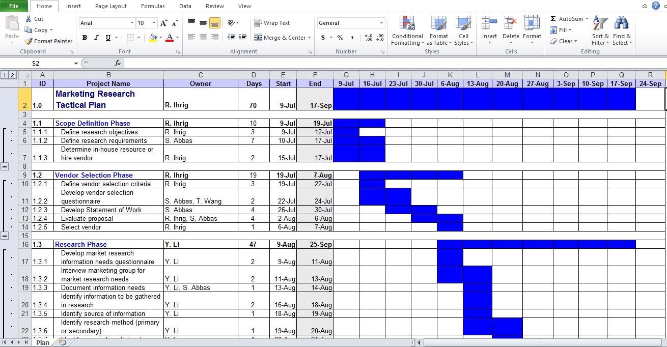 free project planner excel