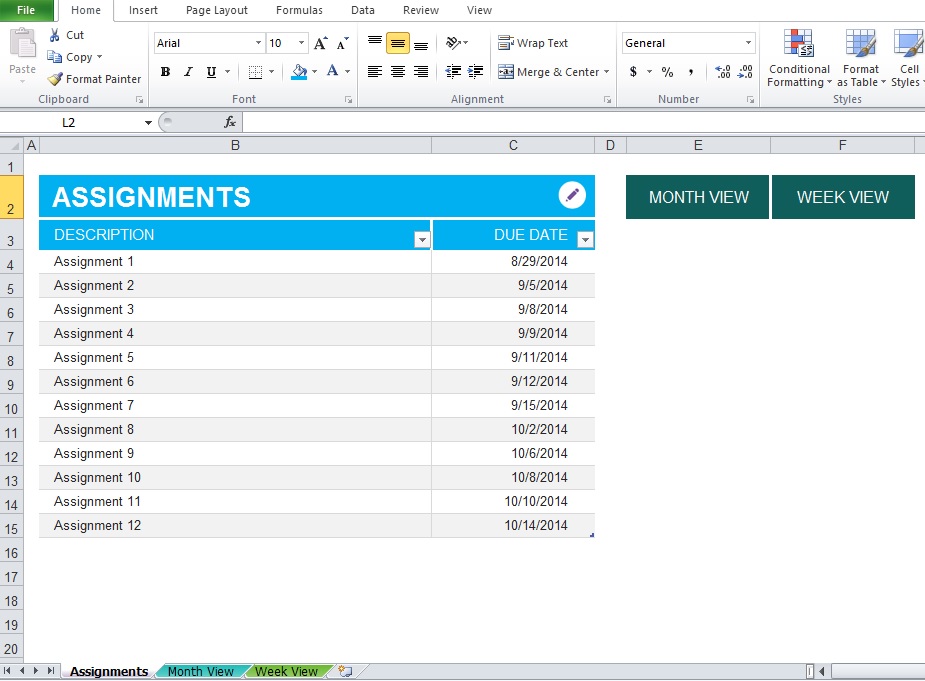 Excel Class Assignment Template