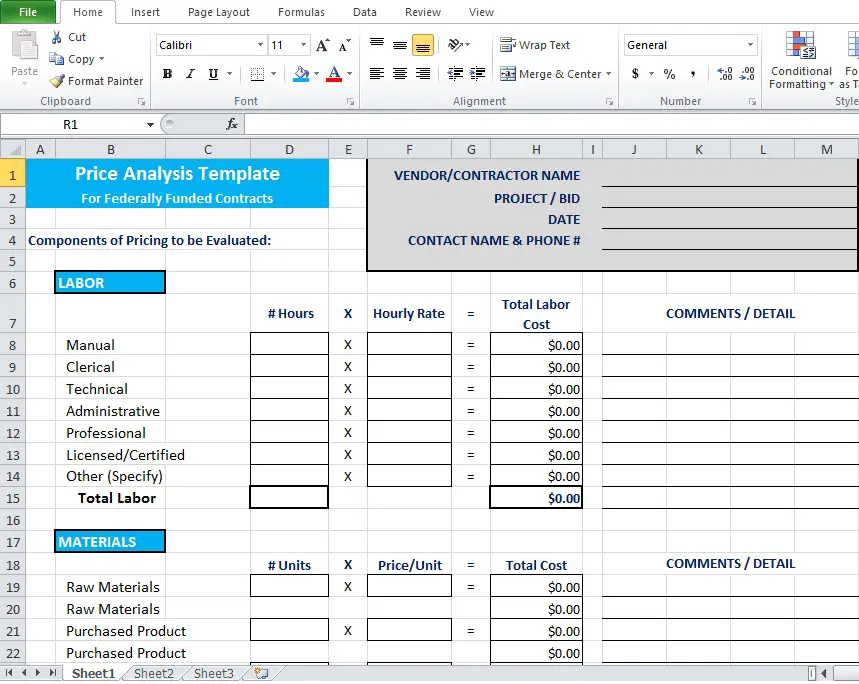 Price Analysis Spreadsheet Template Excel Tmp