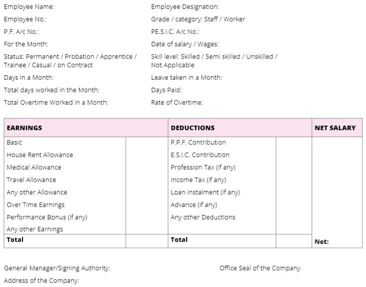 Payslip Format In Excel Free Download - Excel TMP