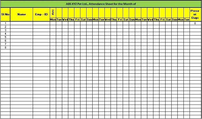 Free Employee Attendance Sheet Template Excel Tmp