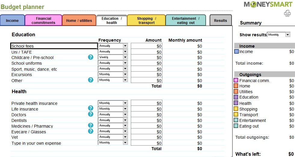 downloadable excel budget planner