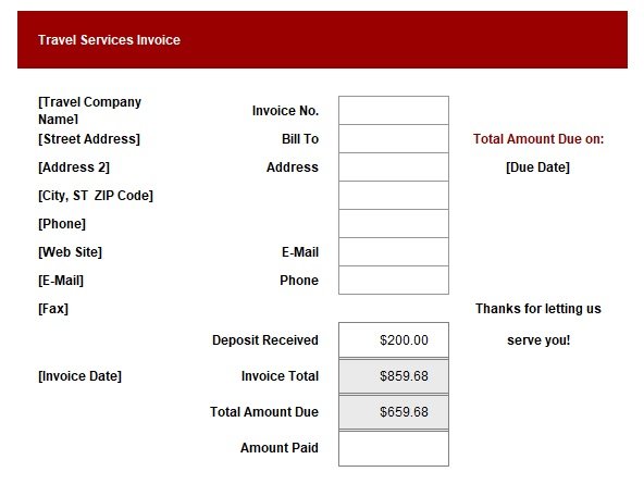 travel agency invoice format excel free download