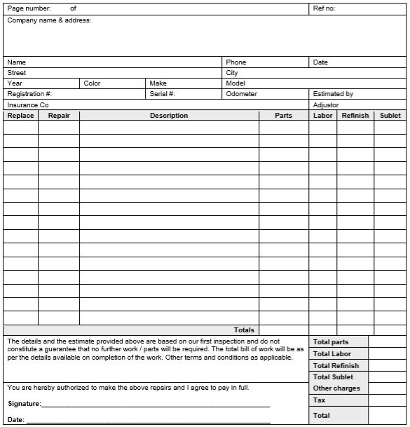 auto repair invoice template free word pdf and excel format