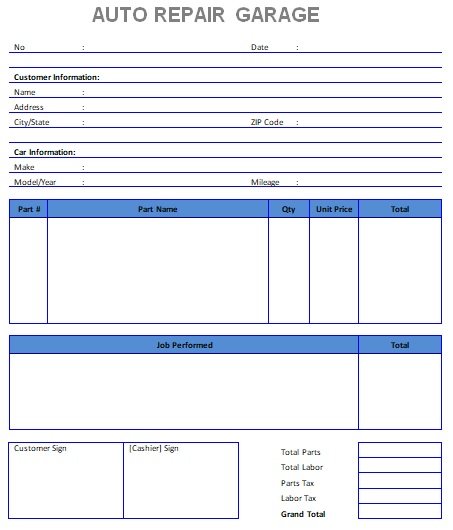 auto repair invoice template free word pdf and excel format