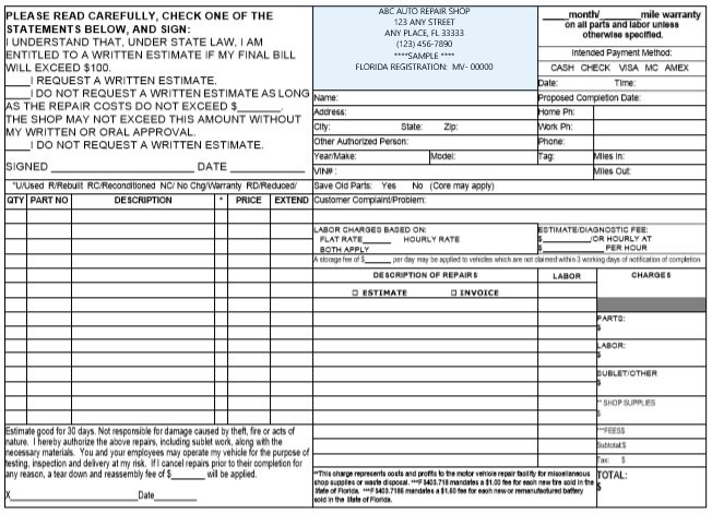 Mechanic Shop Invoice Templates - Detrester.com