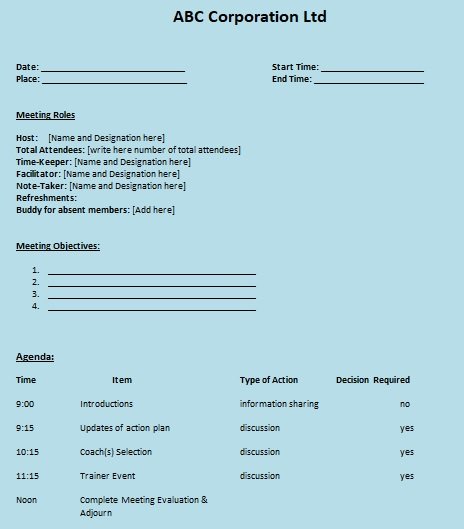 8 Effective Business Meeting Agenda Template Excel Word ExcelTMP