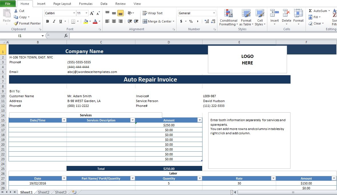 Auto Repair Invoice Template Free Word PDF And Excel Format