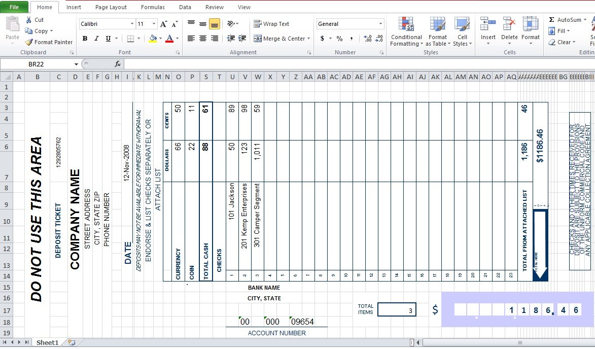 Bank Deposit Slip Template Excel - Excel Tmp