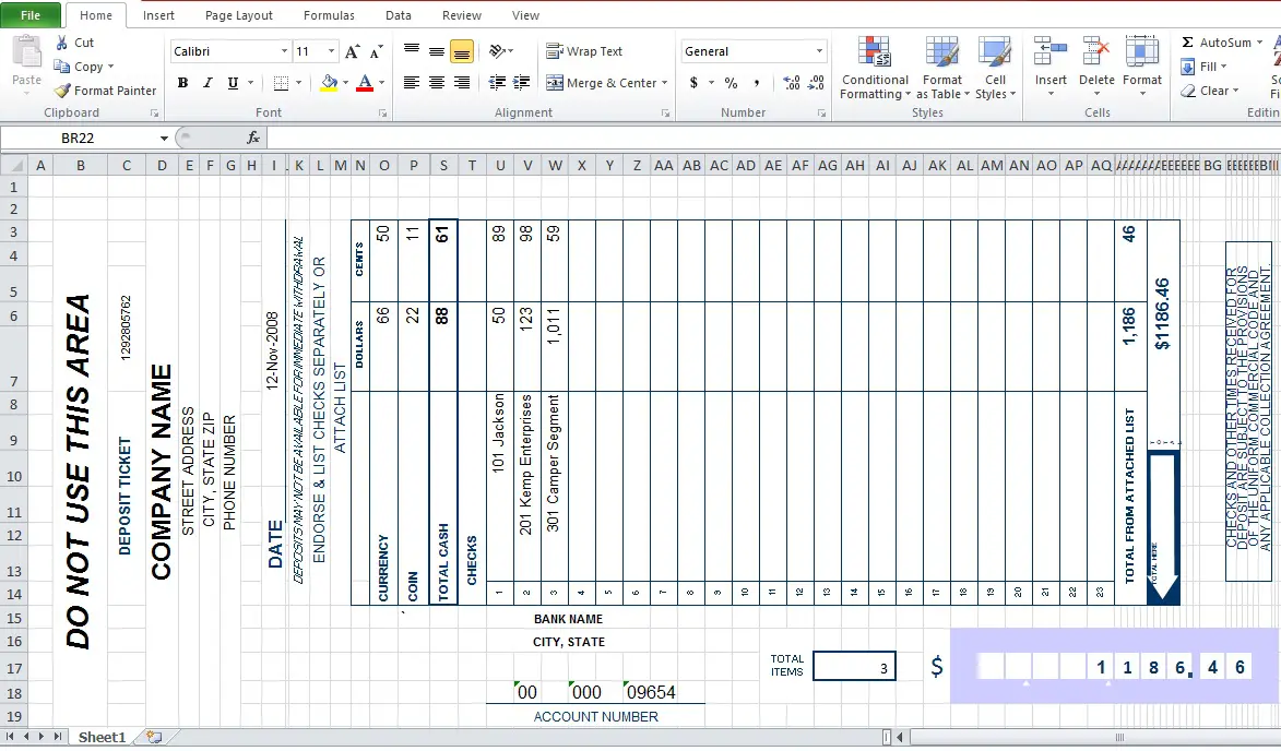 Bank Deposit Slip Template Excel Excel TMP