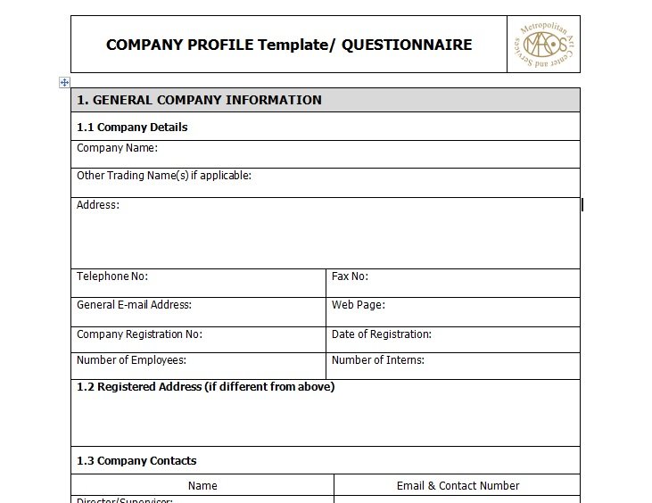 Sample Business Pany Profile Template Excel TMP