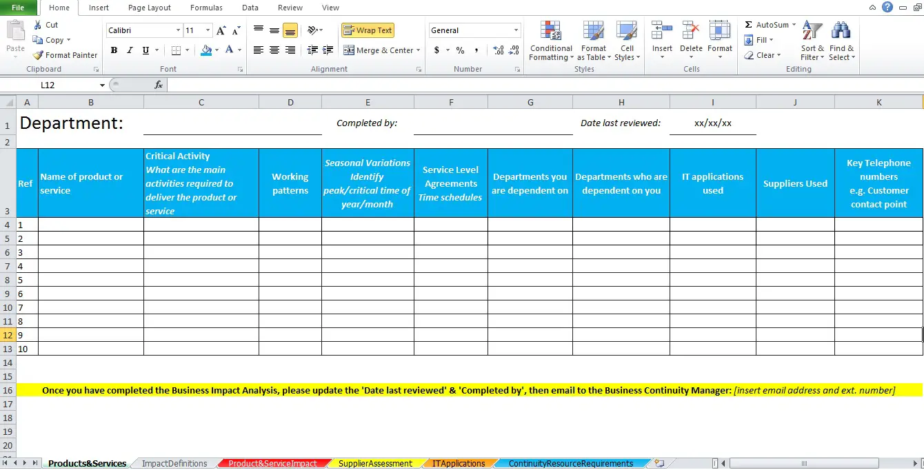  Business Impact Analysis Template Excel Excel TMP