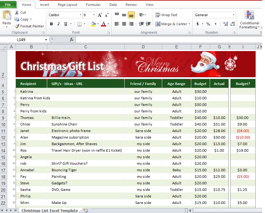Download Christmas List Excel Template Free Excel TMP