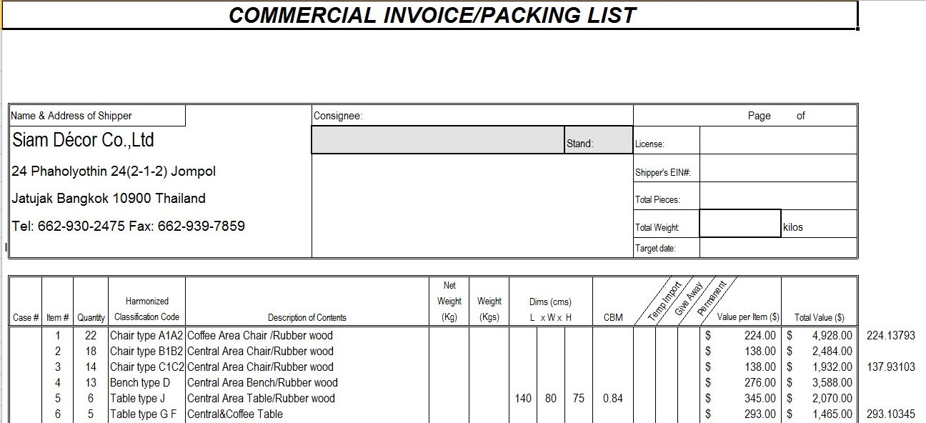Commercial Invoice Excel Template Free Download