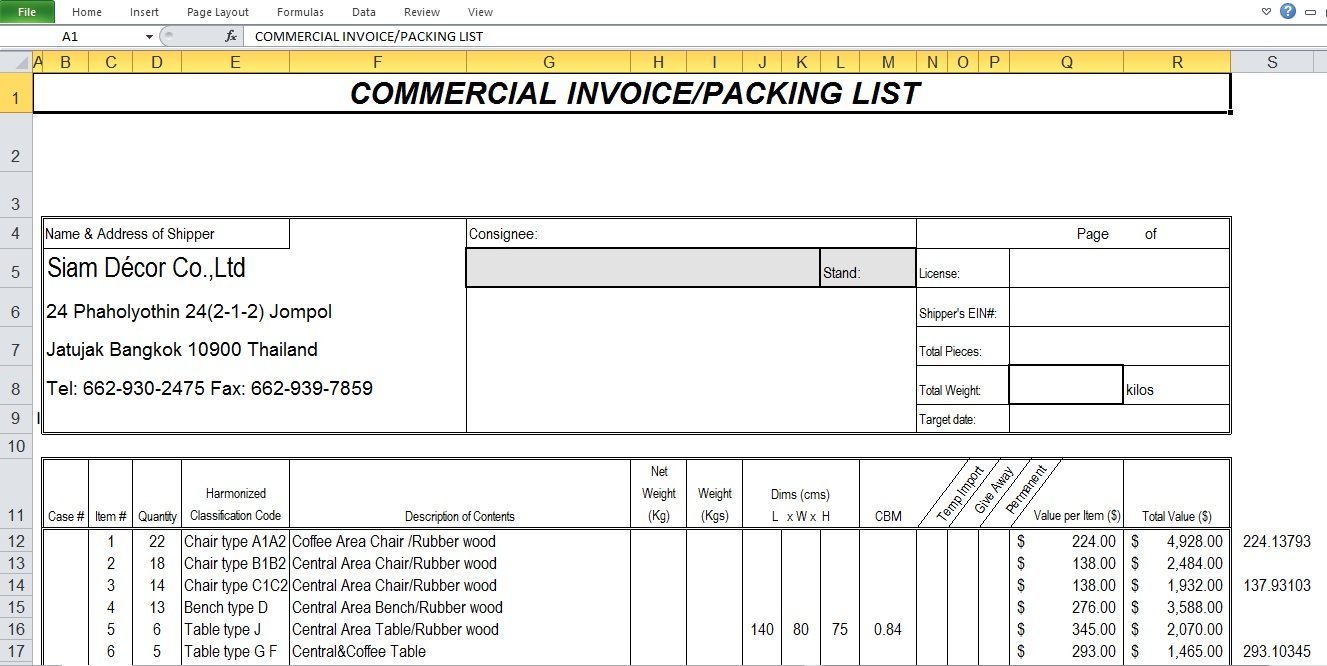 commercial invoice excel template