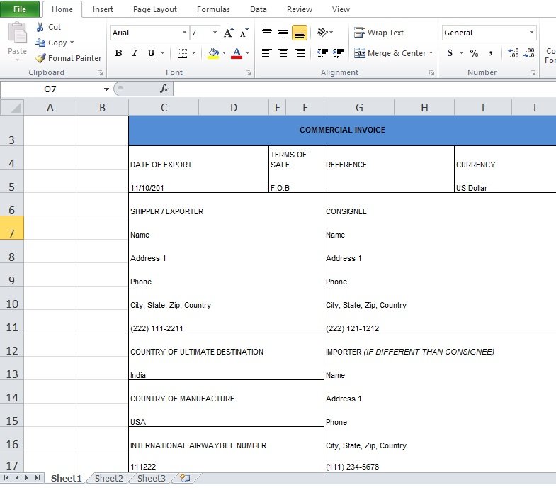 international commercial invoice template excel