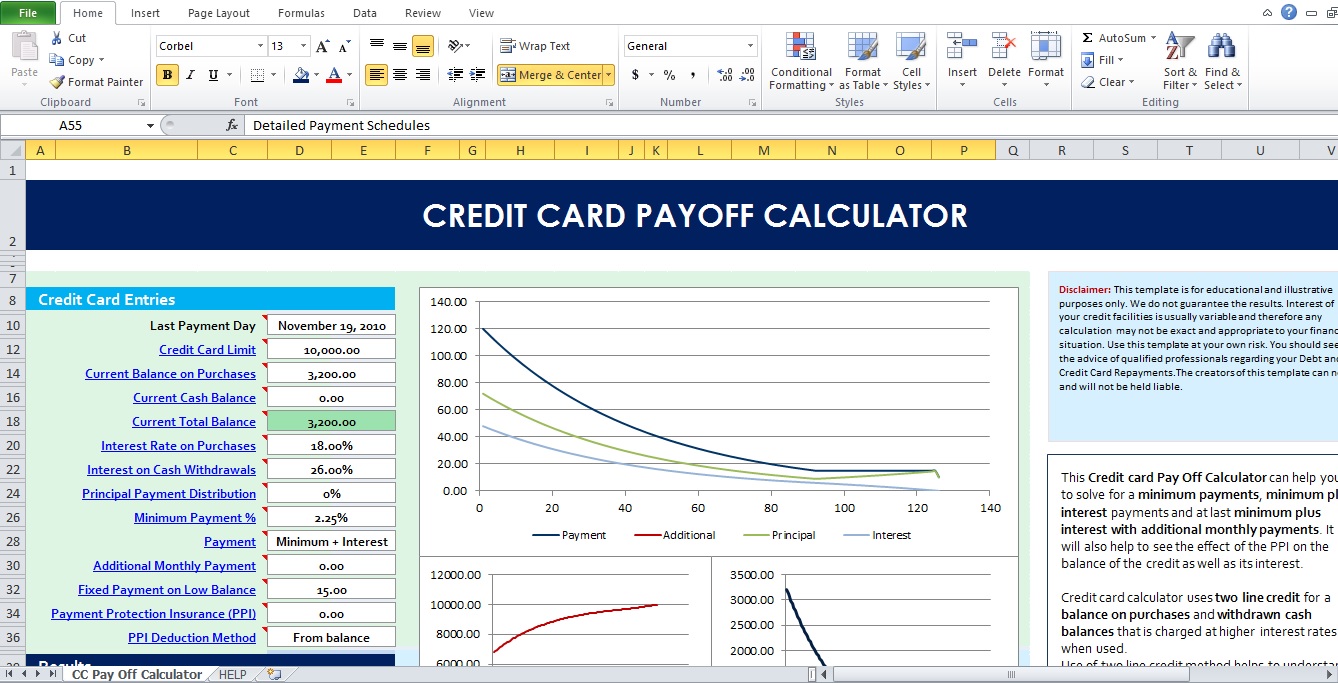Credit Card Payoff Calculator Excel Template