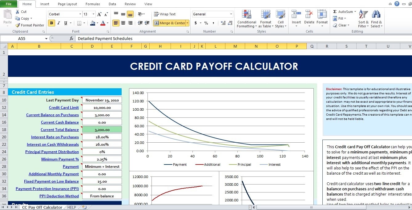 Credit Card Payoff Calculator Excel Template Excel TMP