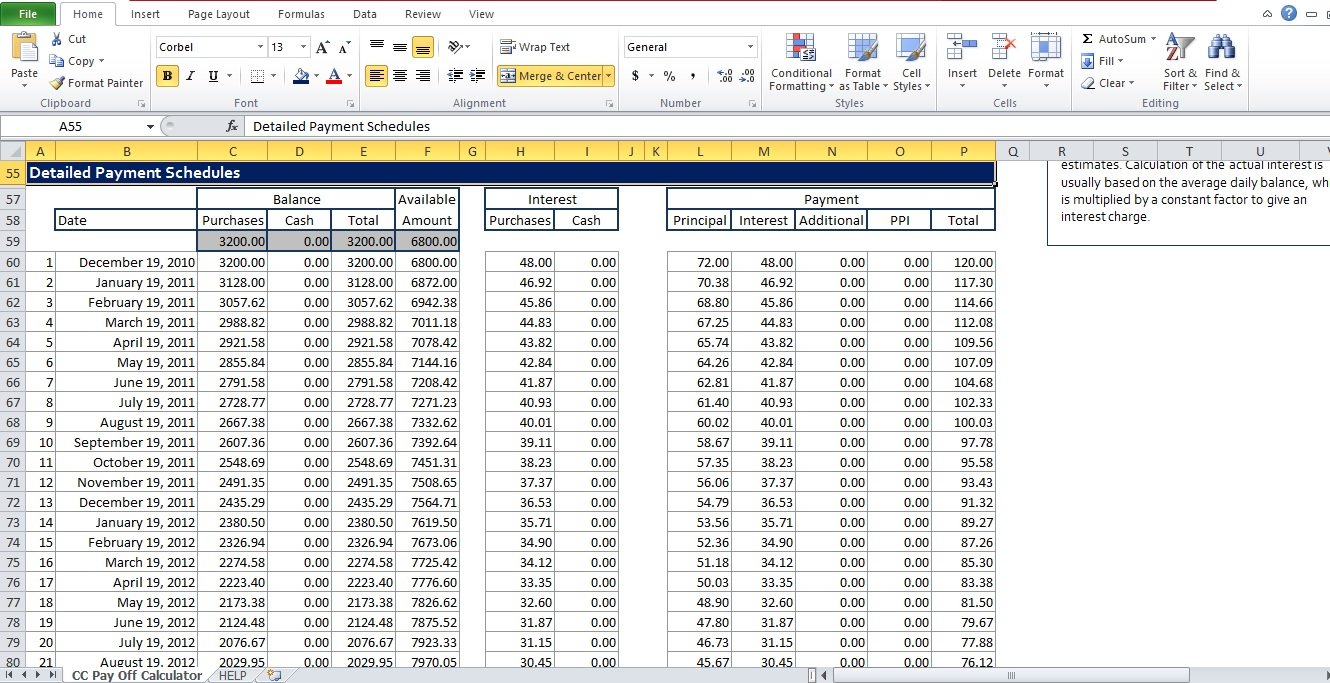 Credit Card Payoff Calculator Excel Template Excel TMP