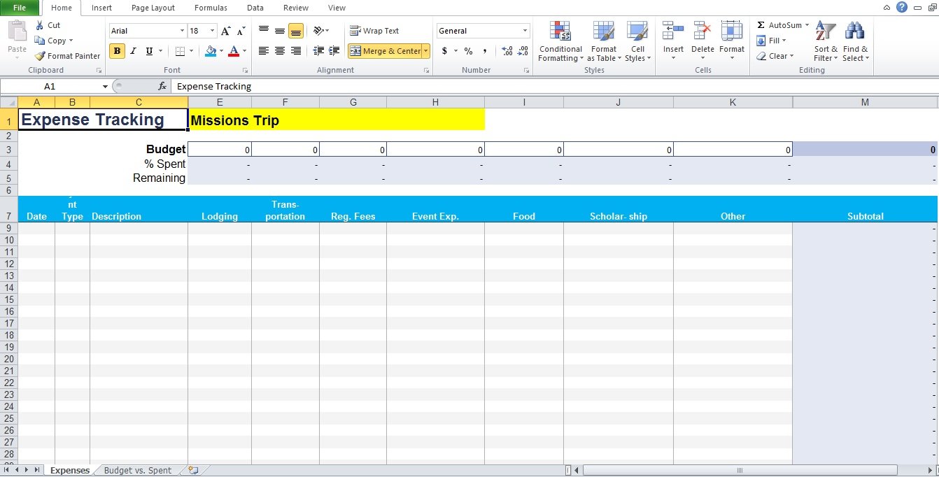 expense tracker excel template split