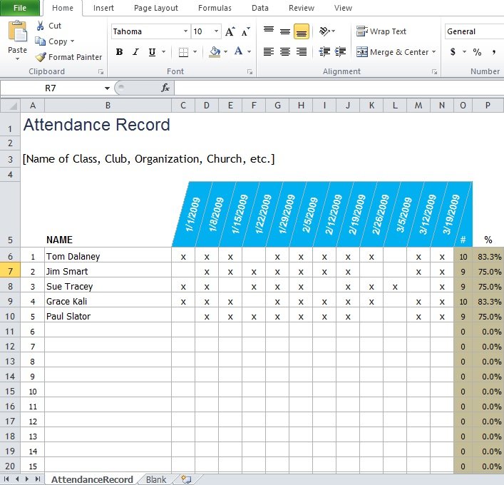 attendance sheet template excel for students