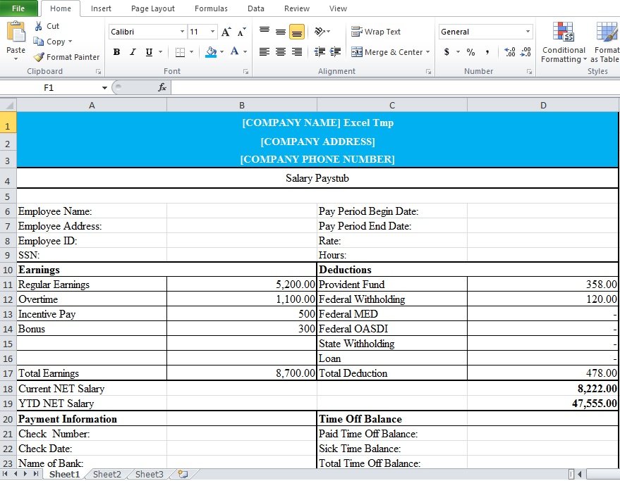 100 Free Employee Pay Stub Template Excel Excel TMP