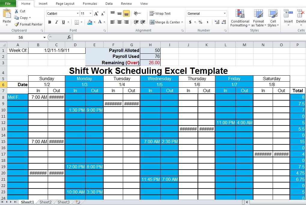 microsoft excel shift schedule template