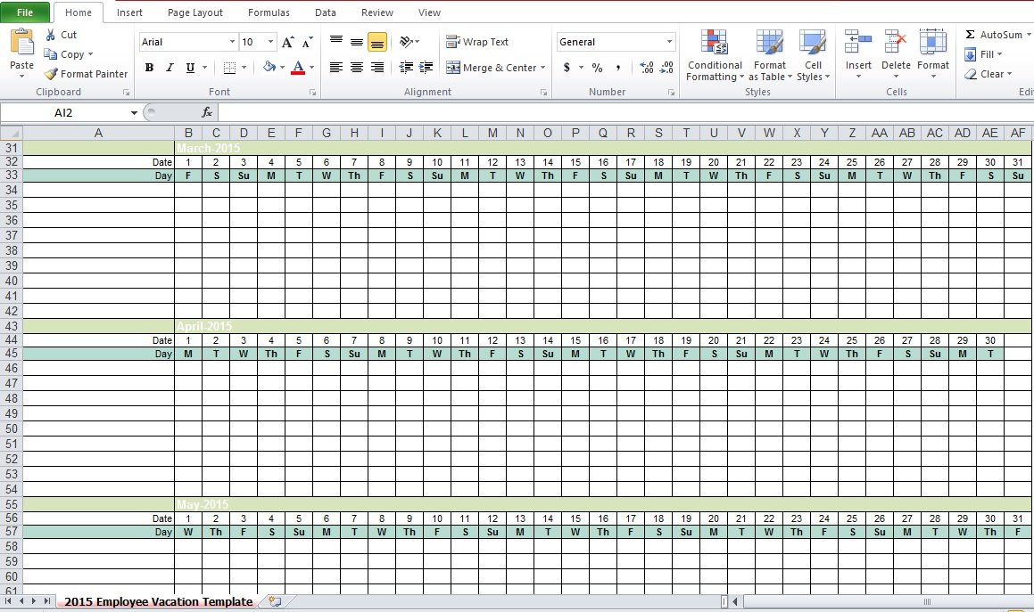 Employee Vacation Tracking Excel Template 2015 Excel TMP