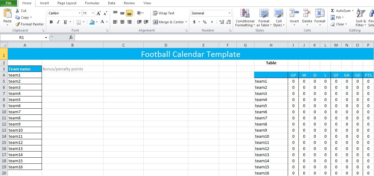 Football Calendar Template