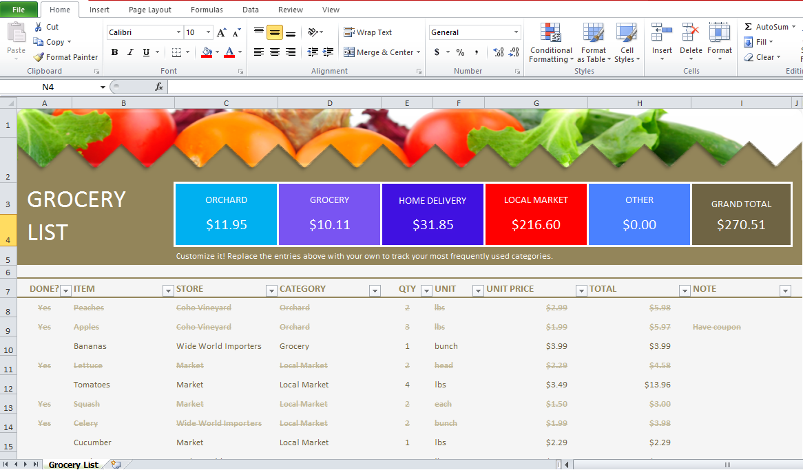 Grocery List Template