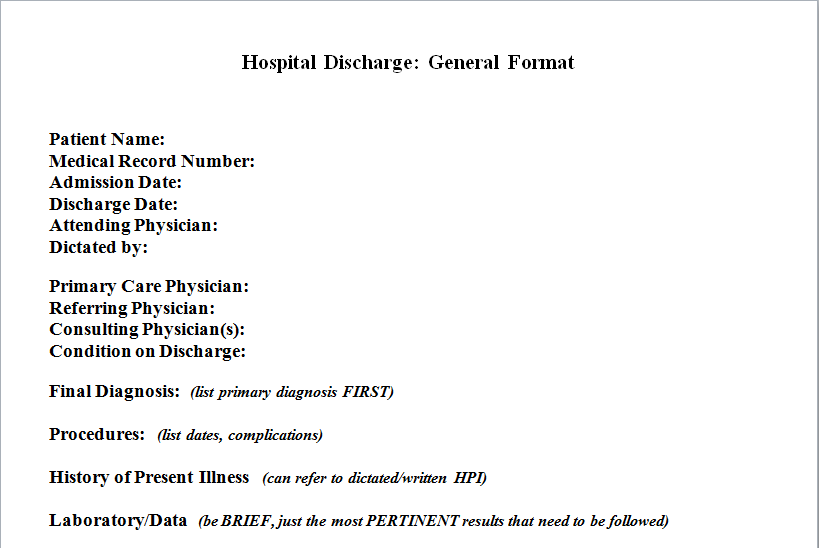 Hospital Discharge Template Download