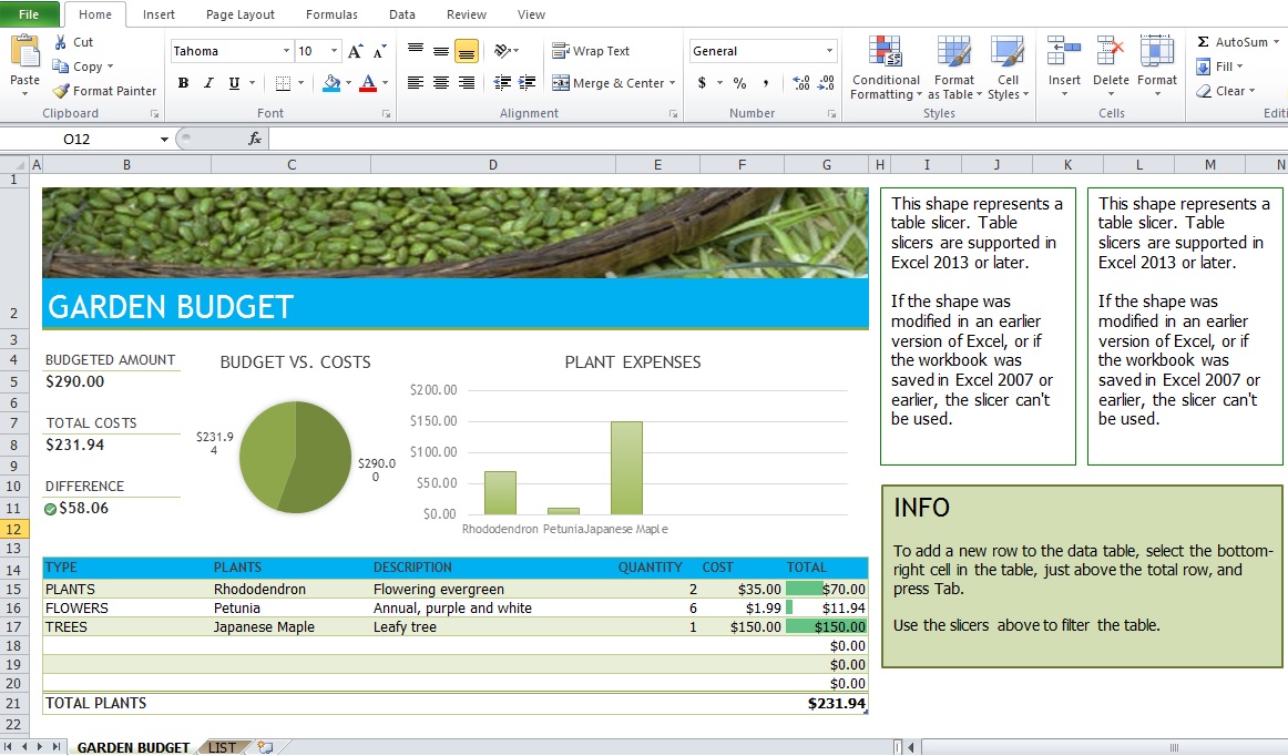 Landscaping Budget Template