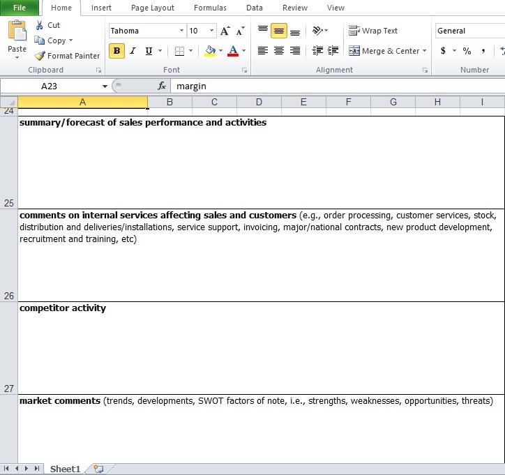 tabular report format in excel