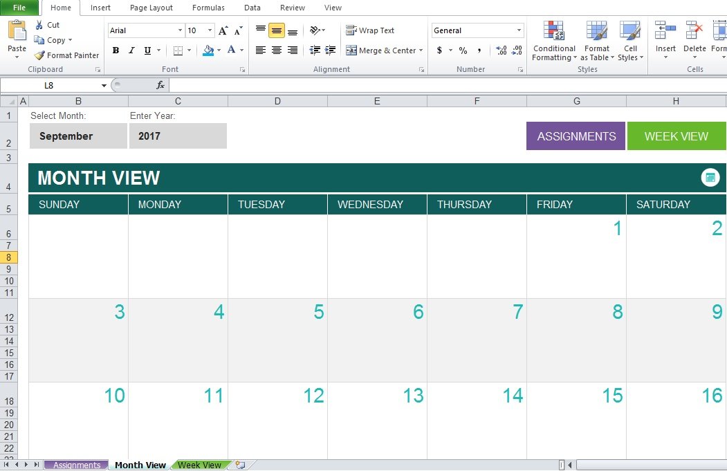 monthly task planner excel