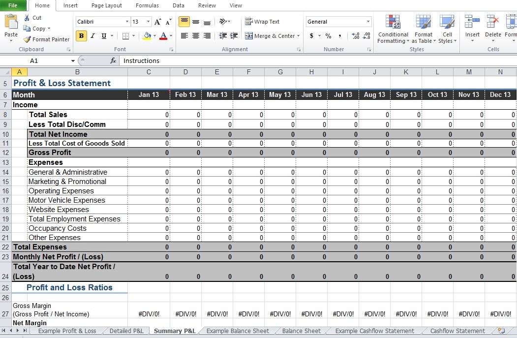 P L Statement Template Excel Database