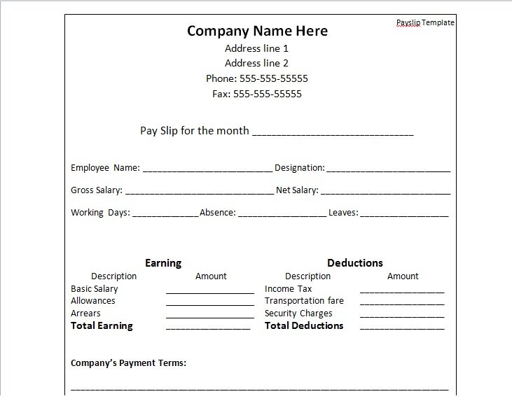 Payslip Template Format Word And Excel - Excel Tmp