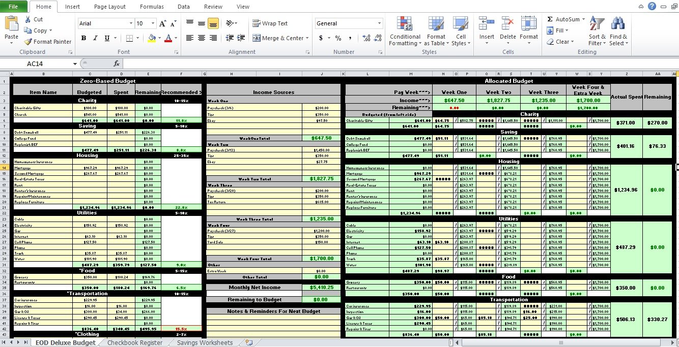 excel spreadsheet for a personal budget