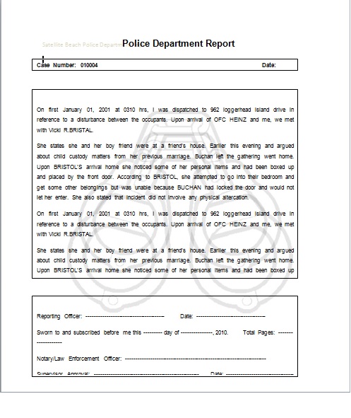 Police Report Template Word Doc Format