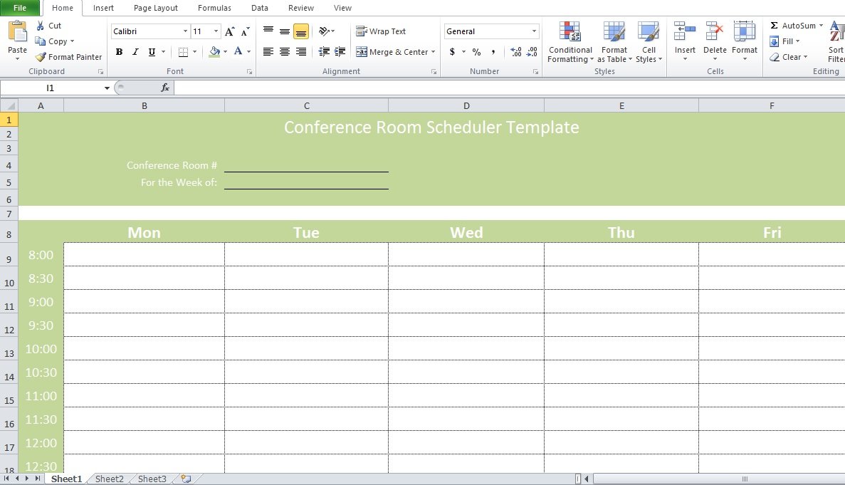 Professional Conference Room Scheduler Template Excel TMP