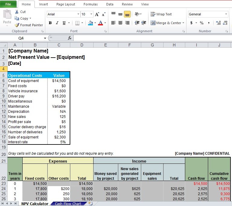 Professional Net Present Value Calculator Excel Template Excel Tmp 3780