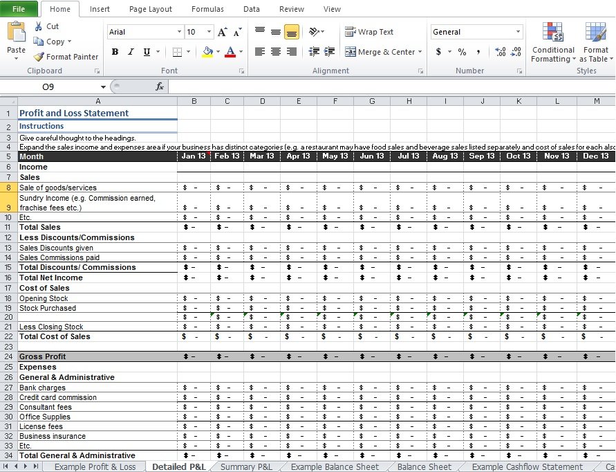 Restaurant Profit And Loss Template Excel