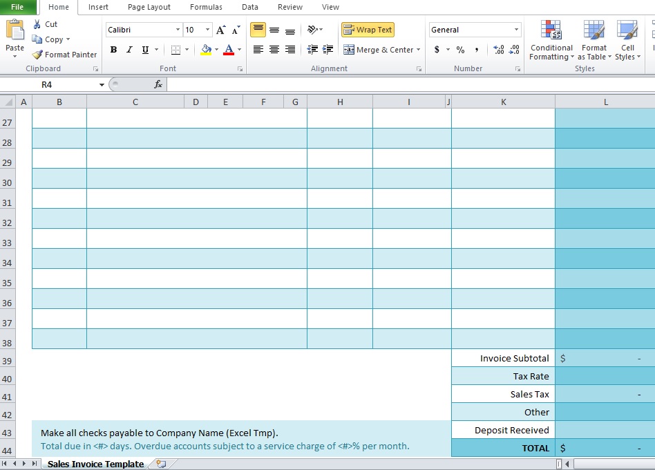 Sales Invoice Spreadsheet Excel Template Free Download