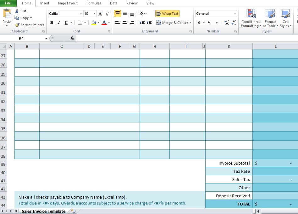 Free Sales Invoice Template For Excel Excel Tmp