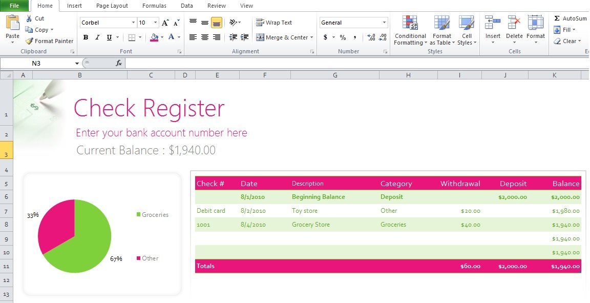 excel checkbook spreadsheet