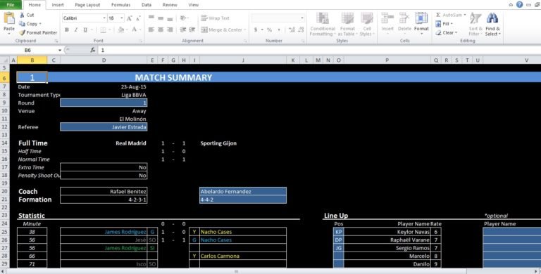 Soccer Stats Excel Spreadsheet Template - Excel TMP