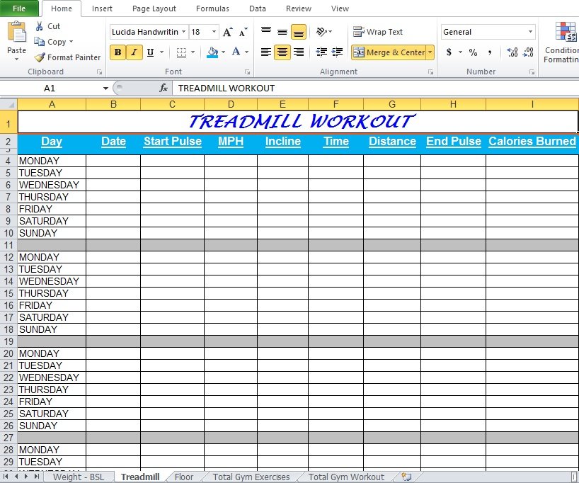 Gym Workout Plan Spreadsheet For Excel - Excel TMP