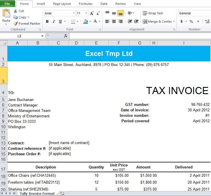 Tally Invoice Format Excel Download