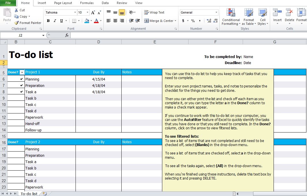 To do list template excel