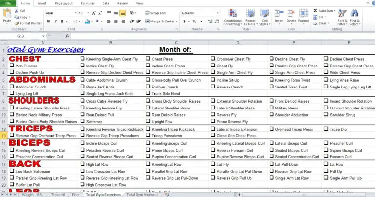 Gym Workout Plan Spreadsheet For Excel - Excel TMP