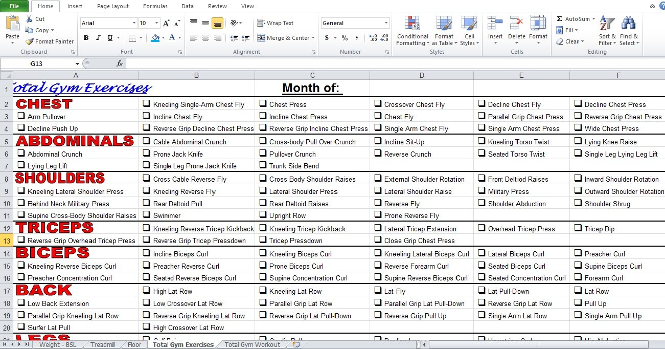 How To Make A Workout Plan On Excel